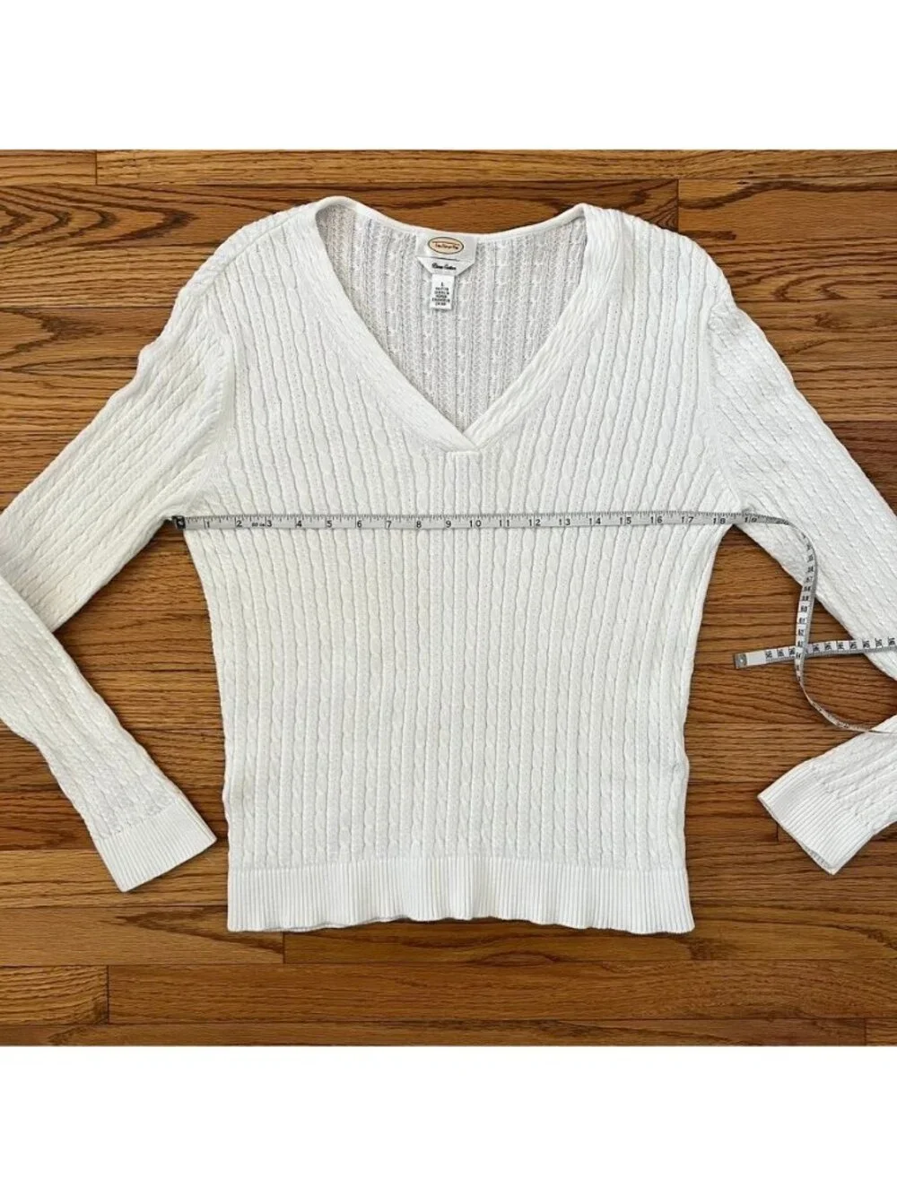 Talbots Cable Knit Sweater L Pima Cotton Light Academia Fisherman Tenniscore - Picture 10 of 12